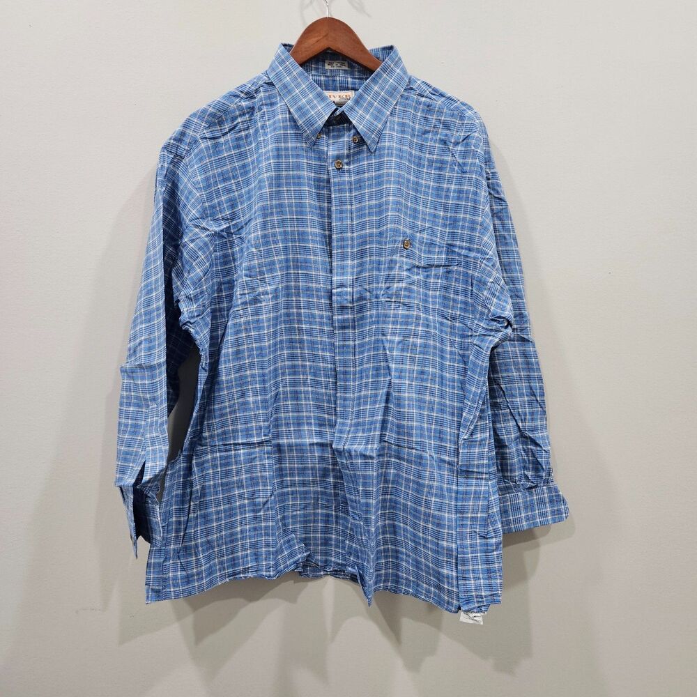 River Brand Mens Plaid Button Down Shirt 18 -34/35 Blue Cotton Preppy Academia